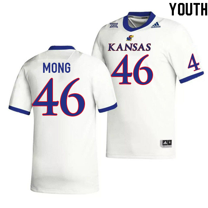 Youth #46 Dillon Mong Kansas Jayhawks College Football Jerseys Stitched Sale-White - Click Image to Close